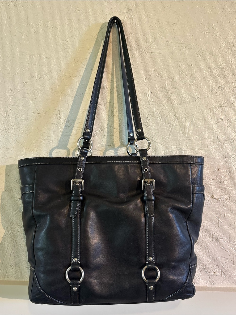 Coach Y2K Black Leather Tote Shoulder Bag - Picture 3 of 9